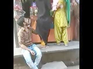 Pathan boy enjoys himself with an attractive married woman in a store outside