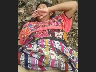 Hairy teen gets outdoor pleasure with lover in village