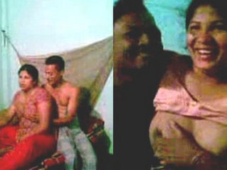 Indian village housewife and her relative engage in intimate activities at home