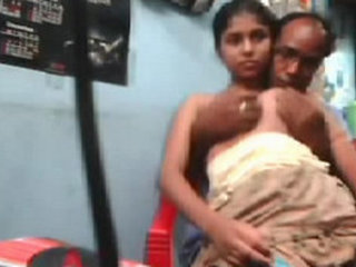 Indian neighbor visits beautiful girl at her home