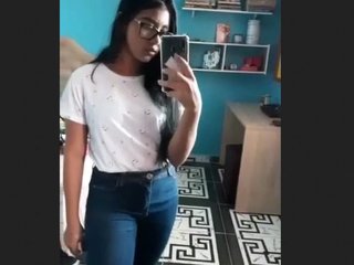 Teen takes a nude selfie in front of the mirror