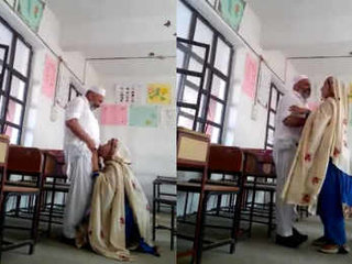 Pak school headmaster bangs his young female teacher in the classroom