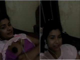 Exclusive video of a cute girl from the village flaunting her big boobs