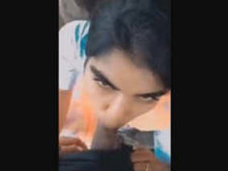 A sweet Indian girl gives a blowjob in the great outdoors