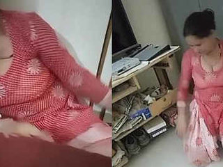 Maid flaunts her cleavage while cleaning the house