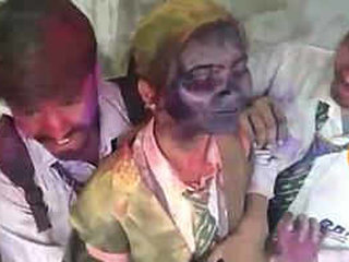 Holi celebration with classmate in colorful video